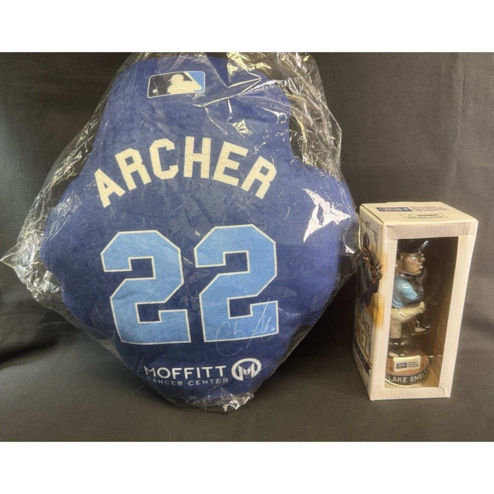 MLB Tampa Bay Rays Blake Snell Bobblehead & Chris Archer #22 Signed Pillow
